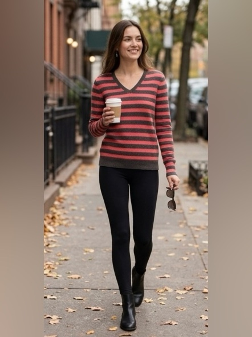 Alex Marie 100% Cashmere Striped V-Neck Sweater XL ✨